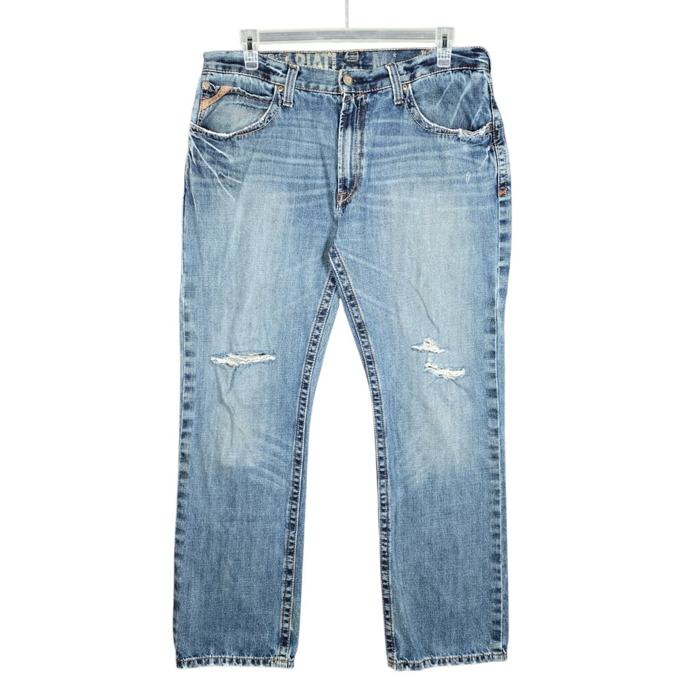 Ariat M4 Jeans Men's Size 36x34 Low Rise Boot Cut Scoundrel Distressed Wash Blue